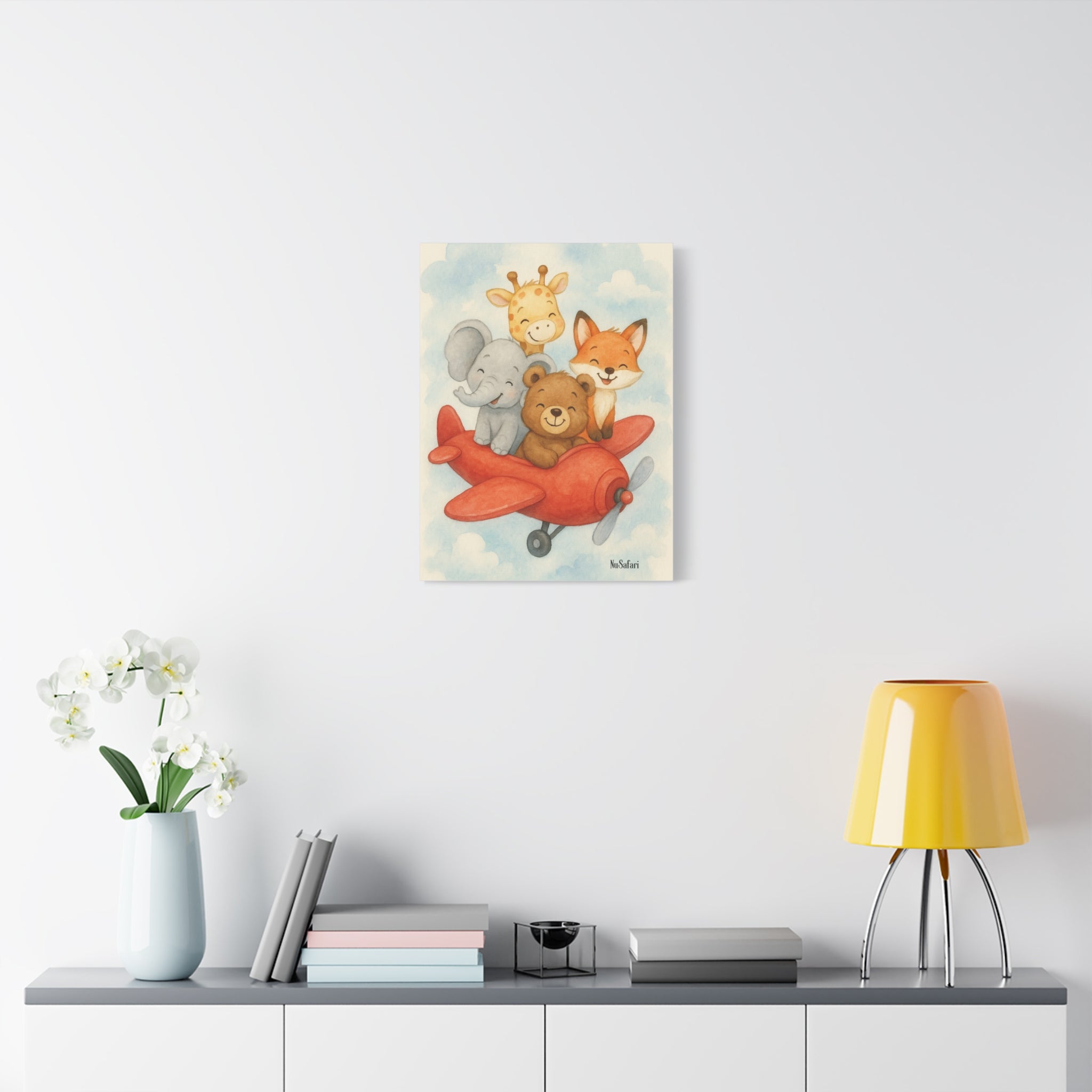 NuSafari Animal Friends Red Airplane Nursery Print Canvas