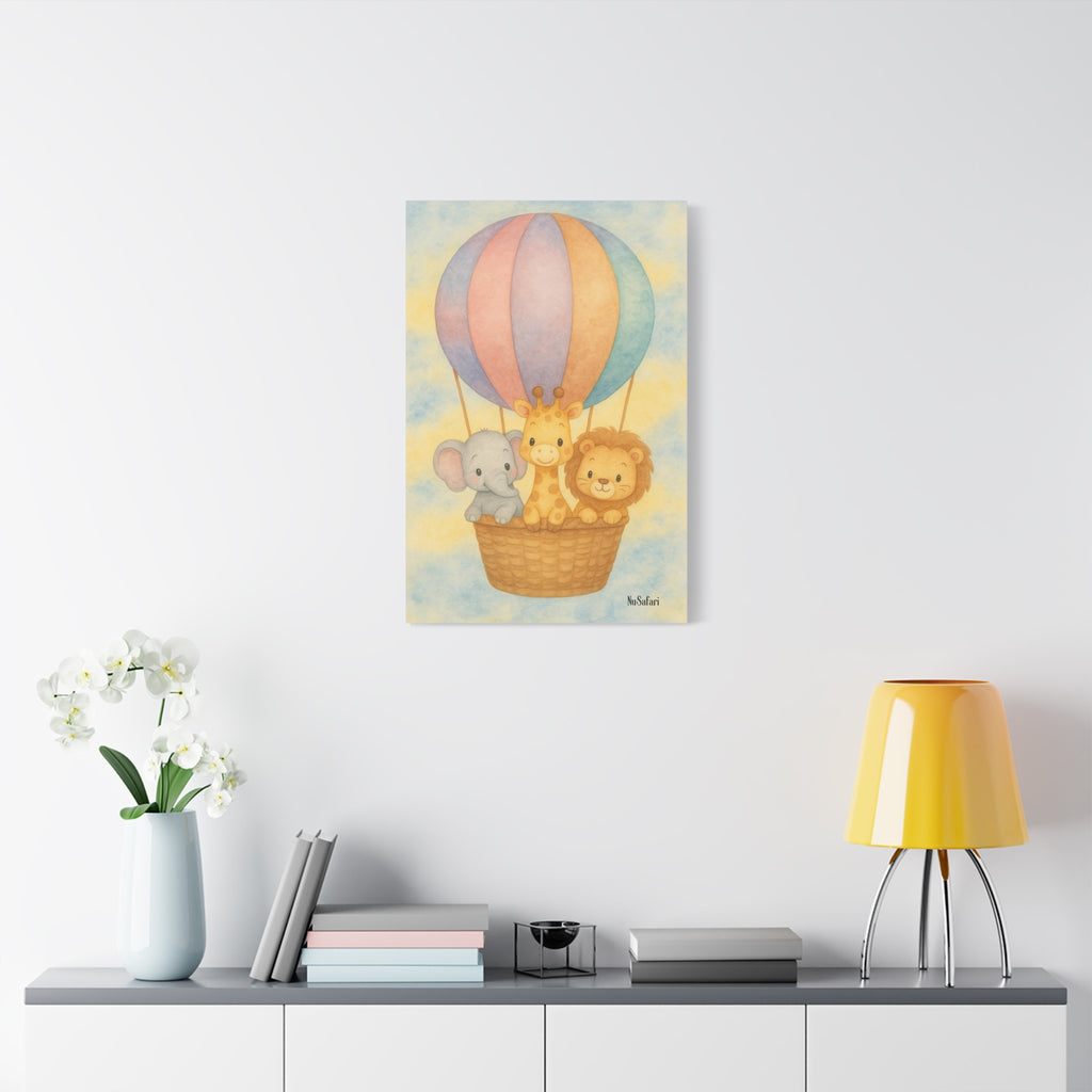 Baby Animals Hot Air Balloon Nursery Wall Art – Watercolor Safari Animals Print, Gender-Neutral Baby Room Decor