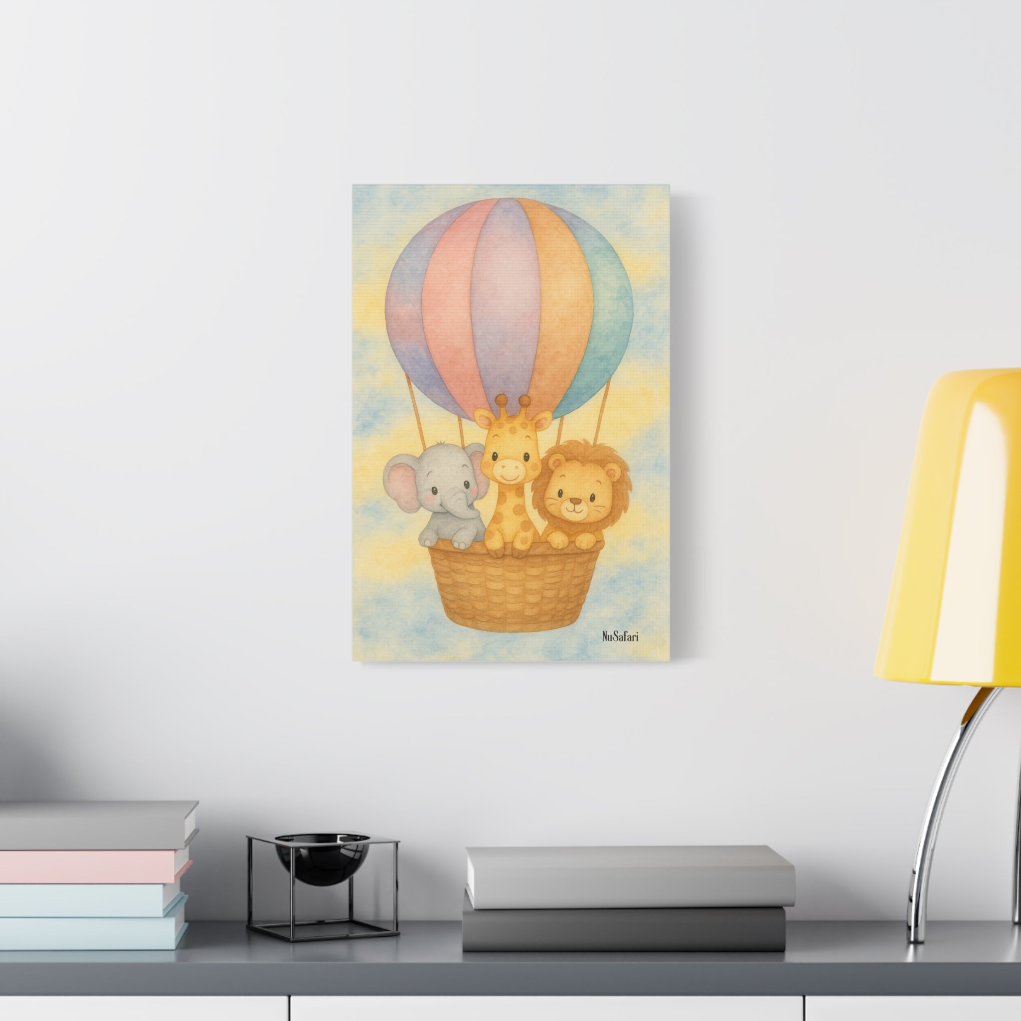 Baby Animals Hot Air Balloon Nursery Wall Art – Watercolor Safari Animals Print, Gender-Neutral Baby Room Decor
