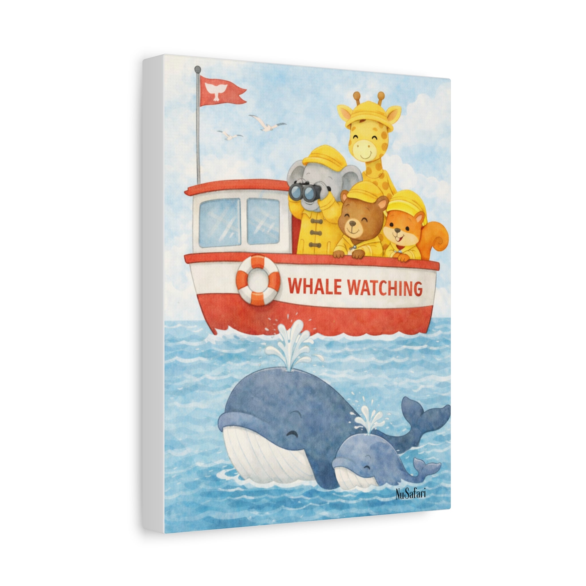 Safari Friends Ocean Helpers Whale Watching Wall Art Canvas –Cute Elephant Giraffe Nursery Decor