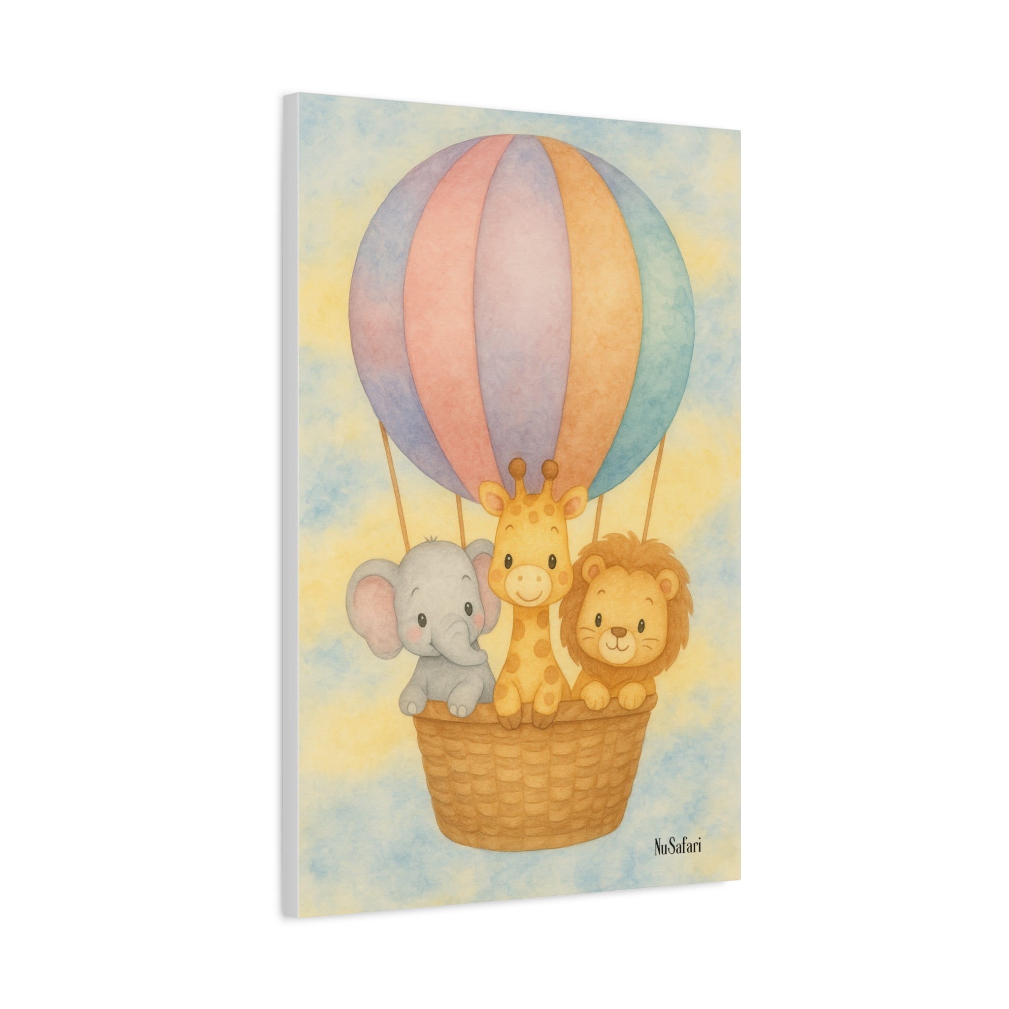 Baby Animals Hot Air Balloon Nursery Wall Art – Watercolor Safari Animals Print, Gender-Neutral Baby Room Decor