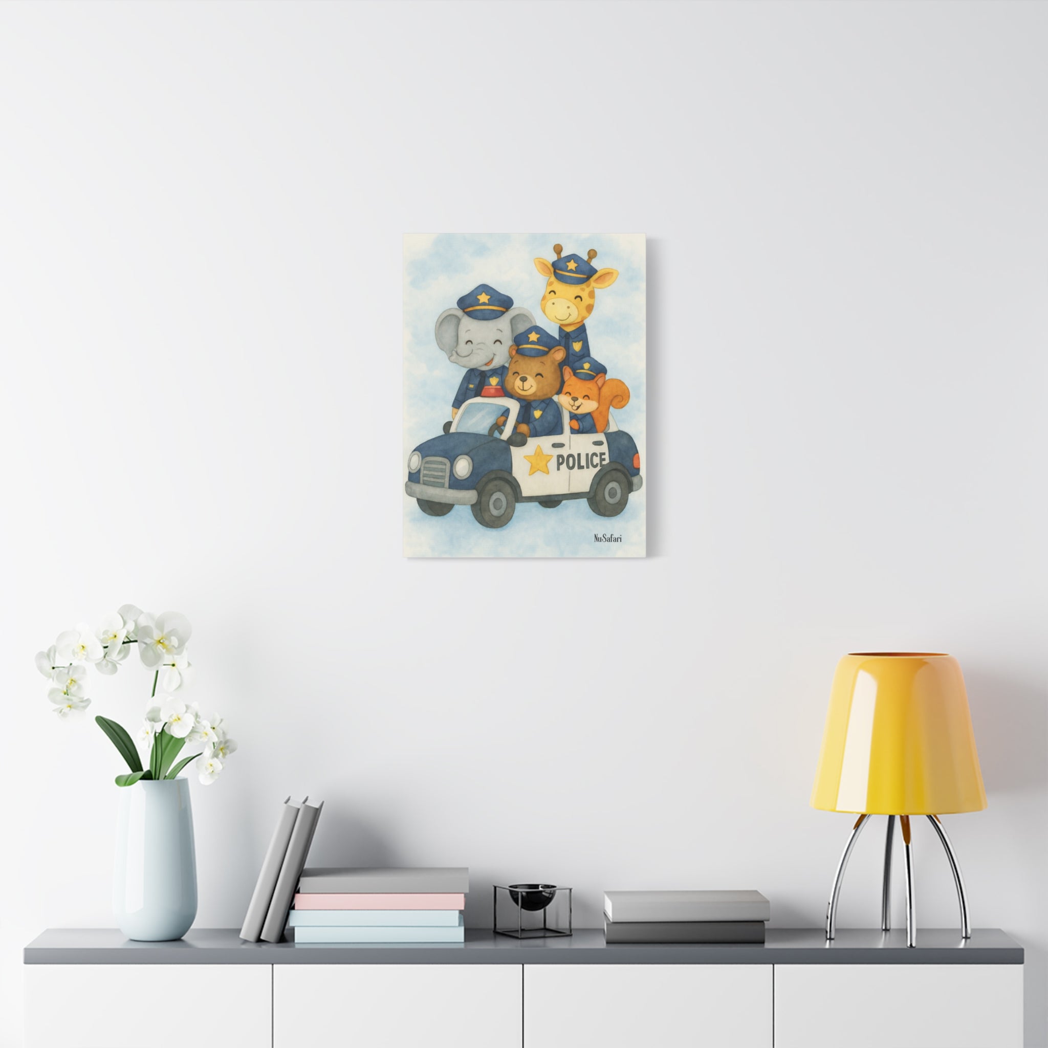 Safari Animals Police Friends on Patrol Nursery Wall Art Canvas