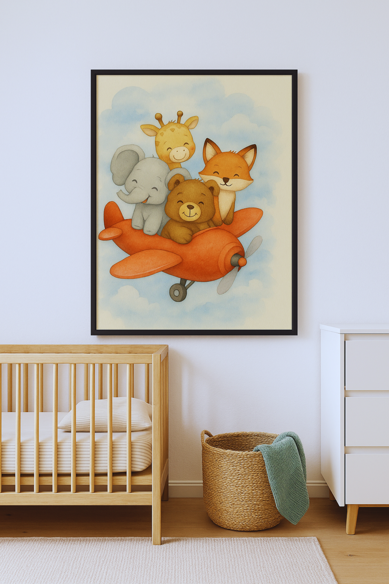 NuSafari Animal Friends Red Airplane Nursery Print Canvas
