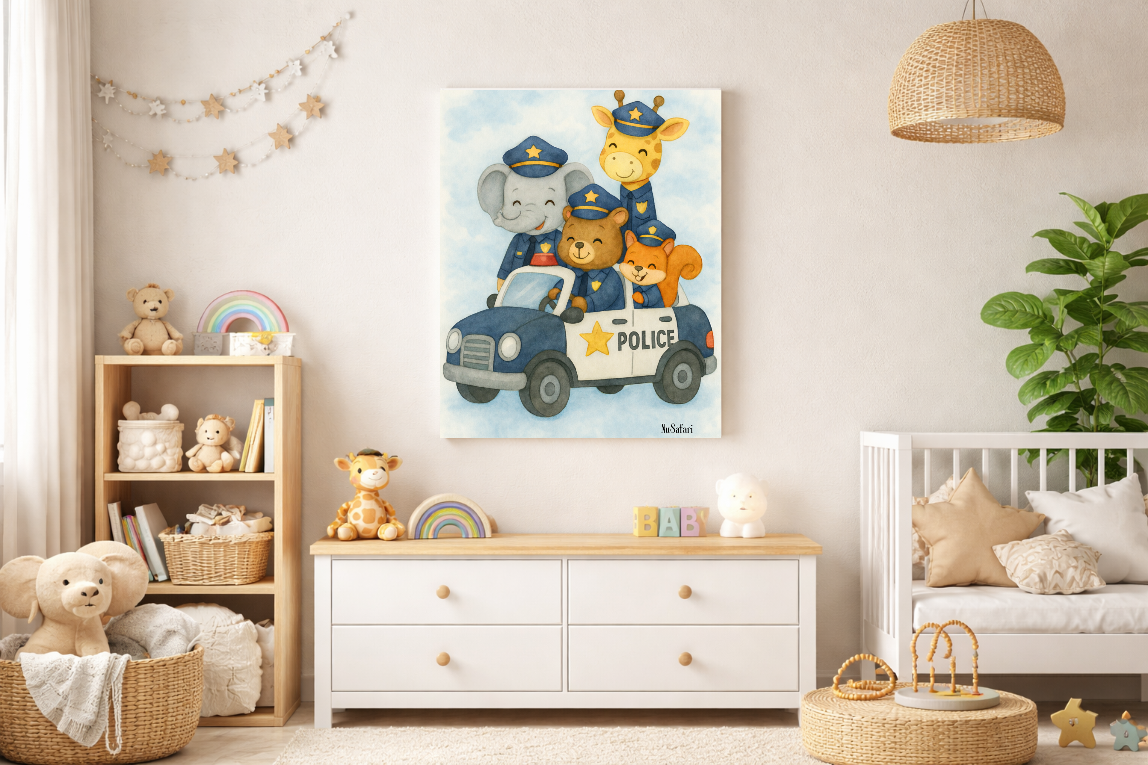 Safari Animals Police Friends on Patrol Nursery Wall Art Canvas