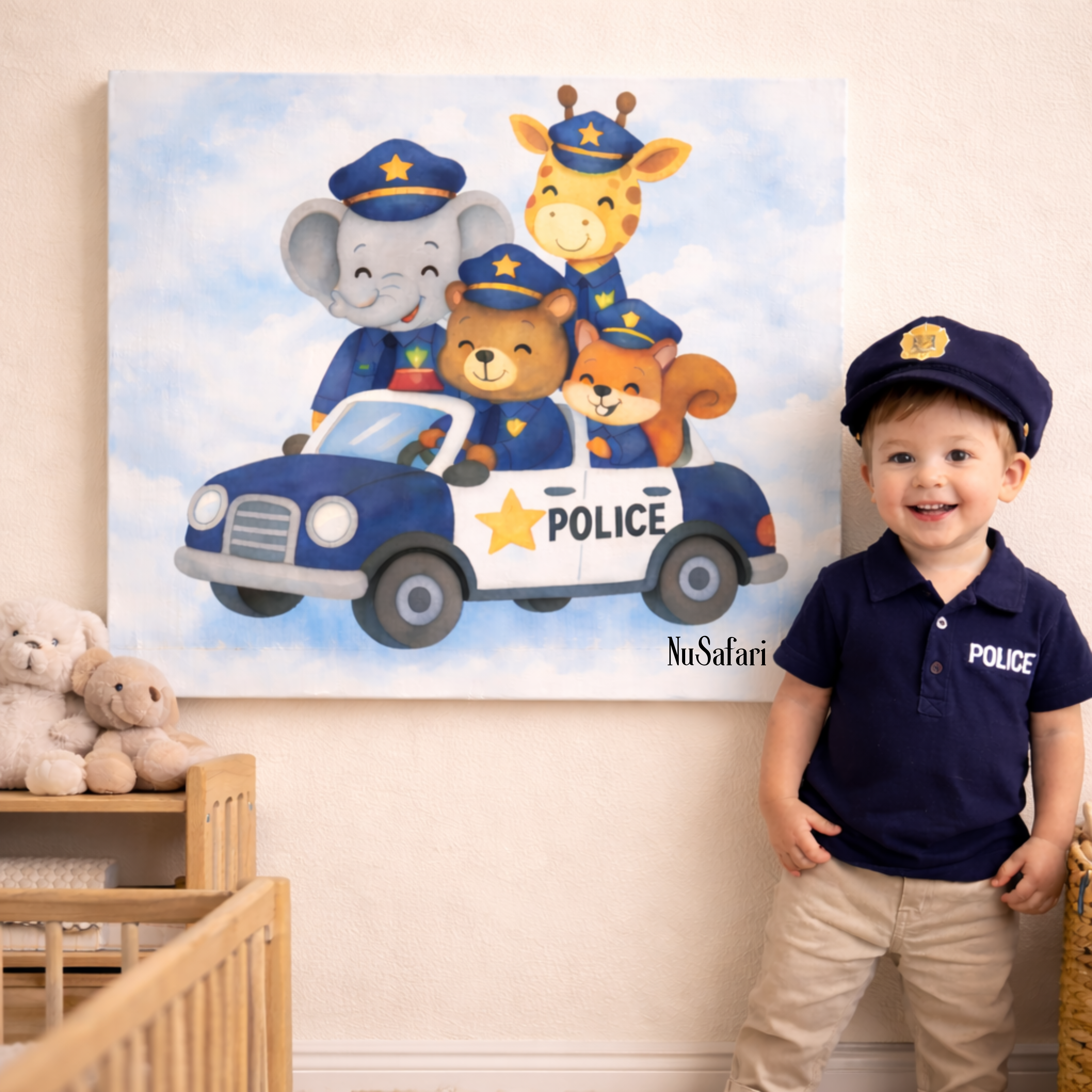 Safari Animals Police Friends on Patrol Nursery Wall Art Canvas