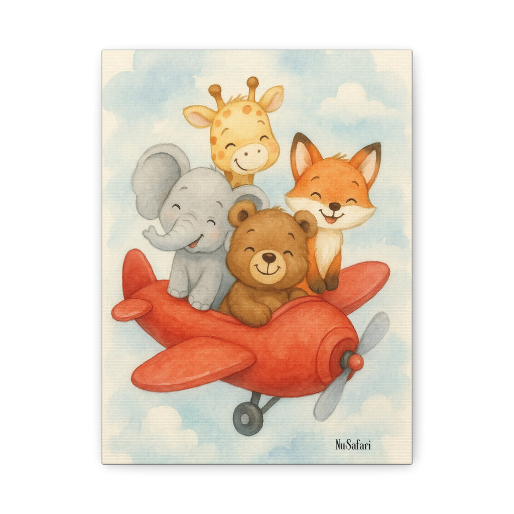 NuSafari Animal Friends Red Airplane Nursery Print Canvas