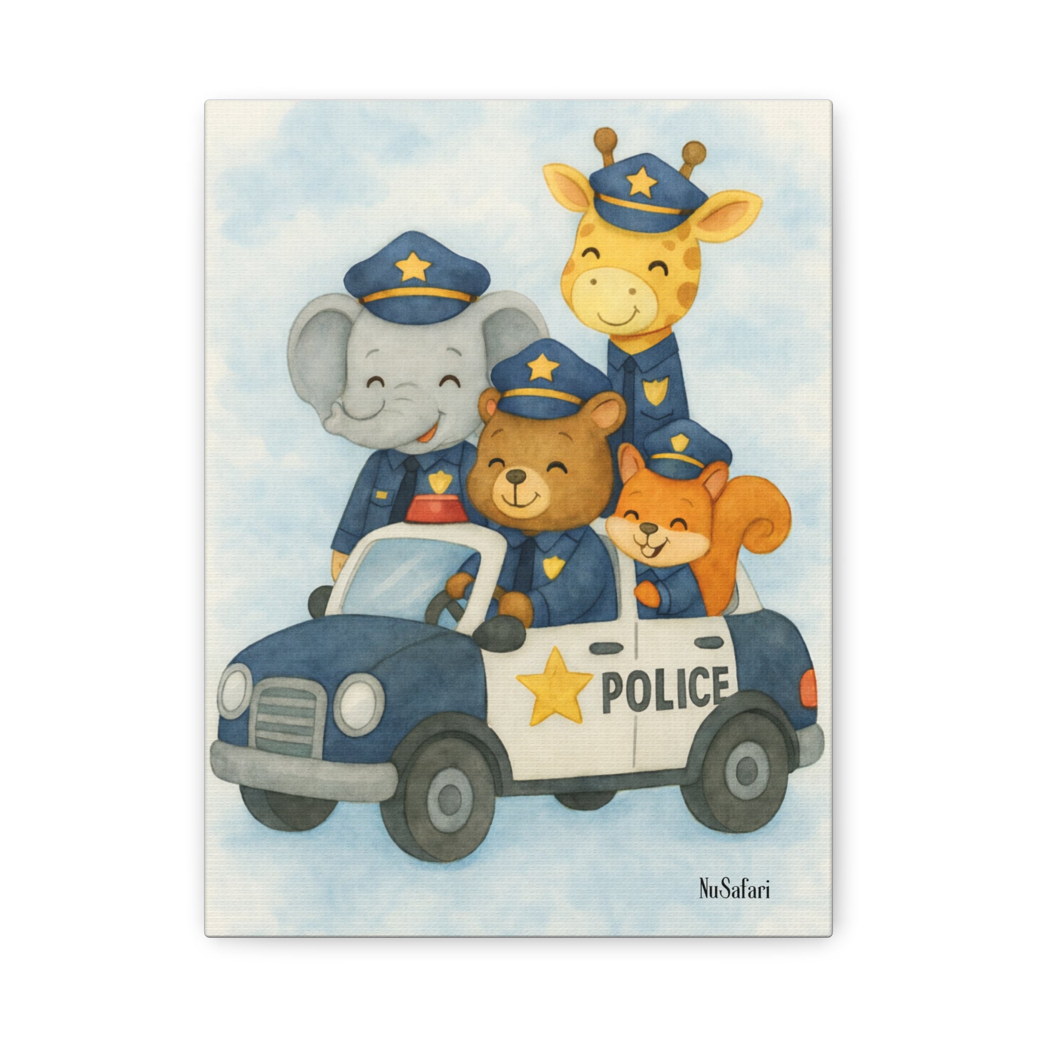 Safari Animals Police Friends on Patrol Nursery Wall Art Canvas
