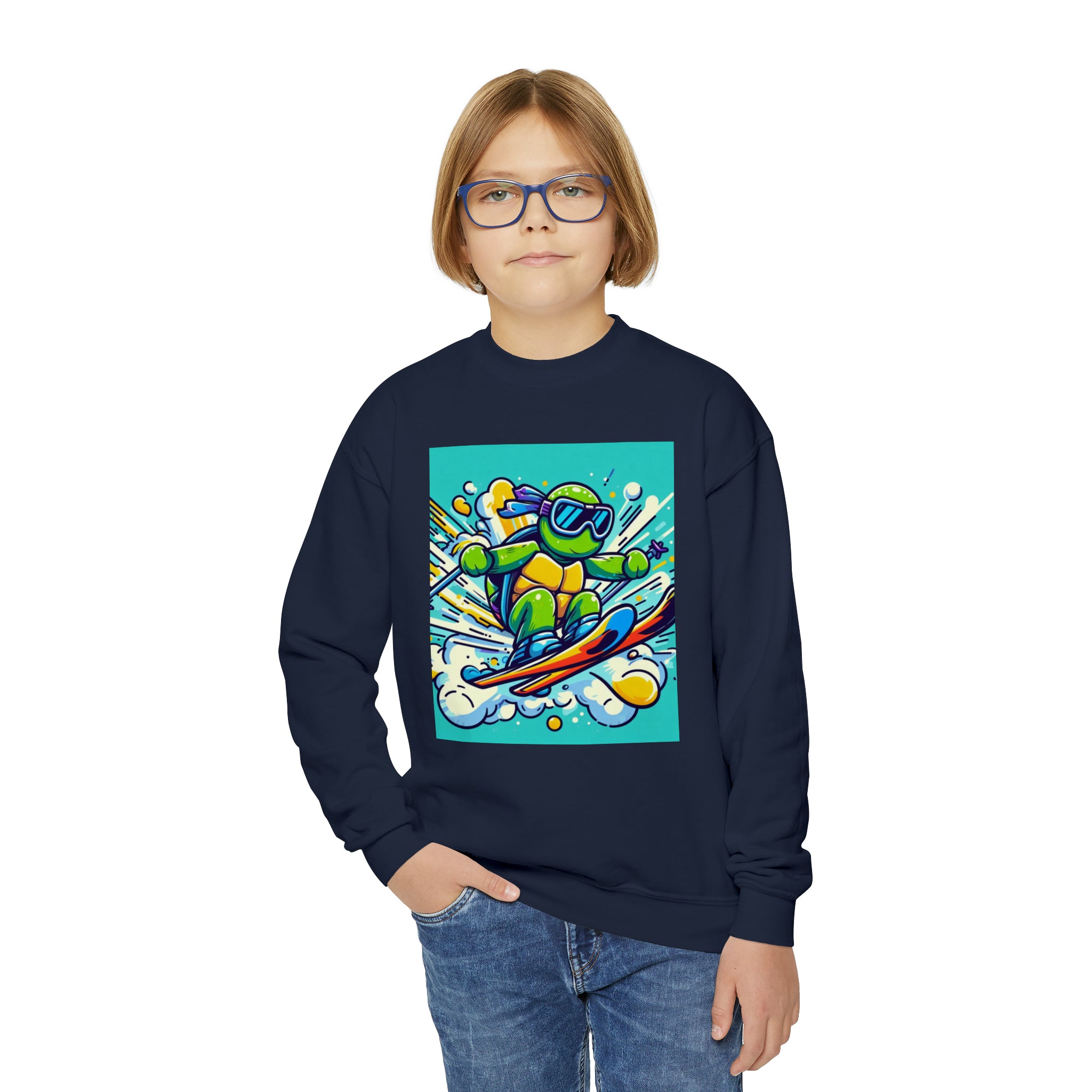 Skiing turtle youth Crewneck Sweatshirt