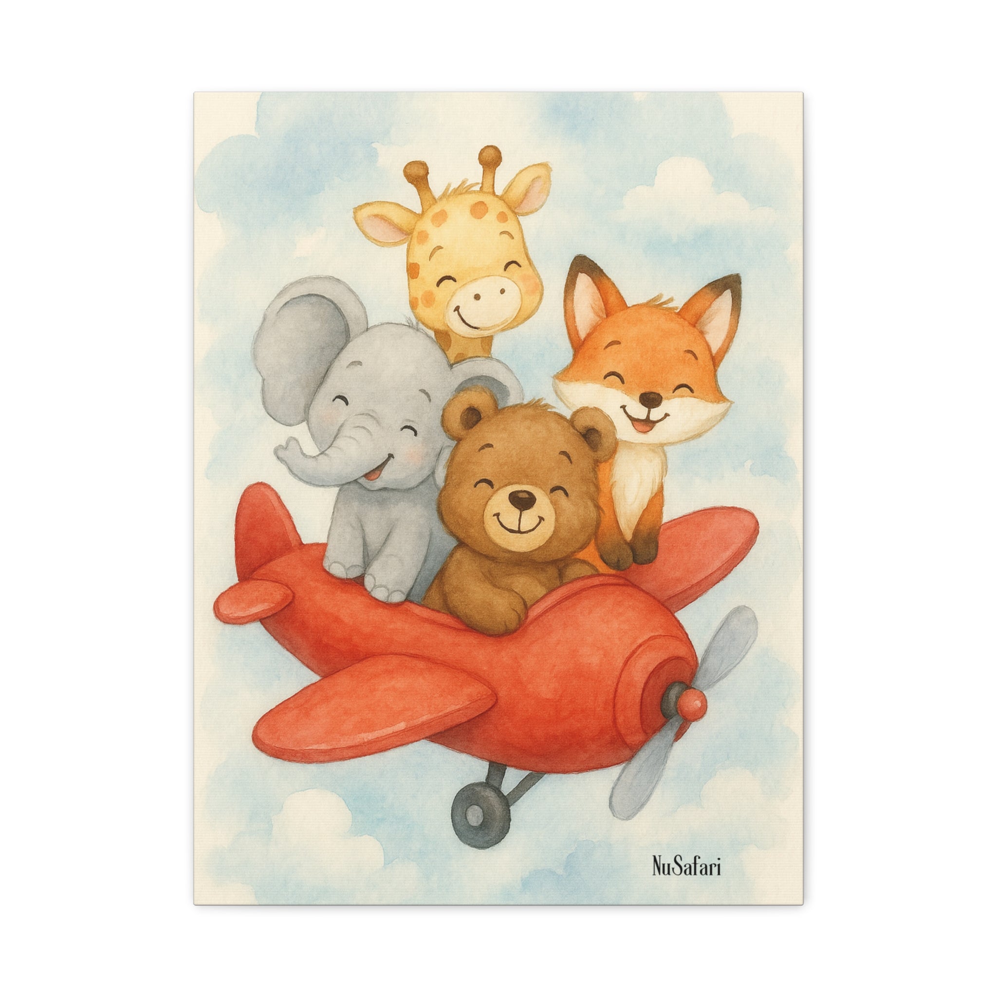 NuSafari Animal Friends Red Airplane Nursery Print Canvas
