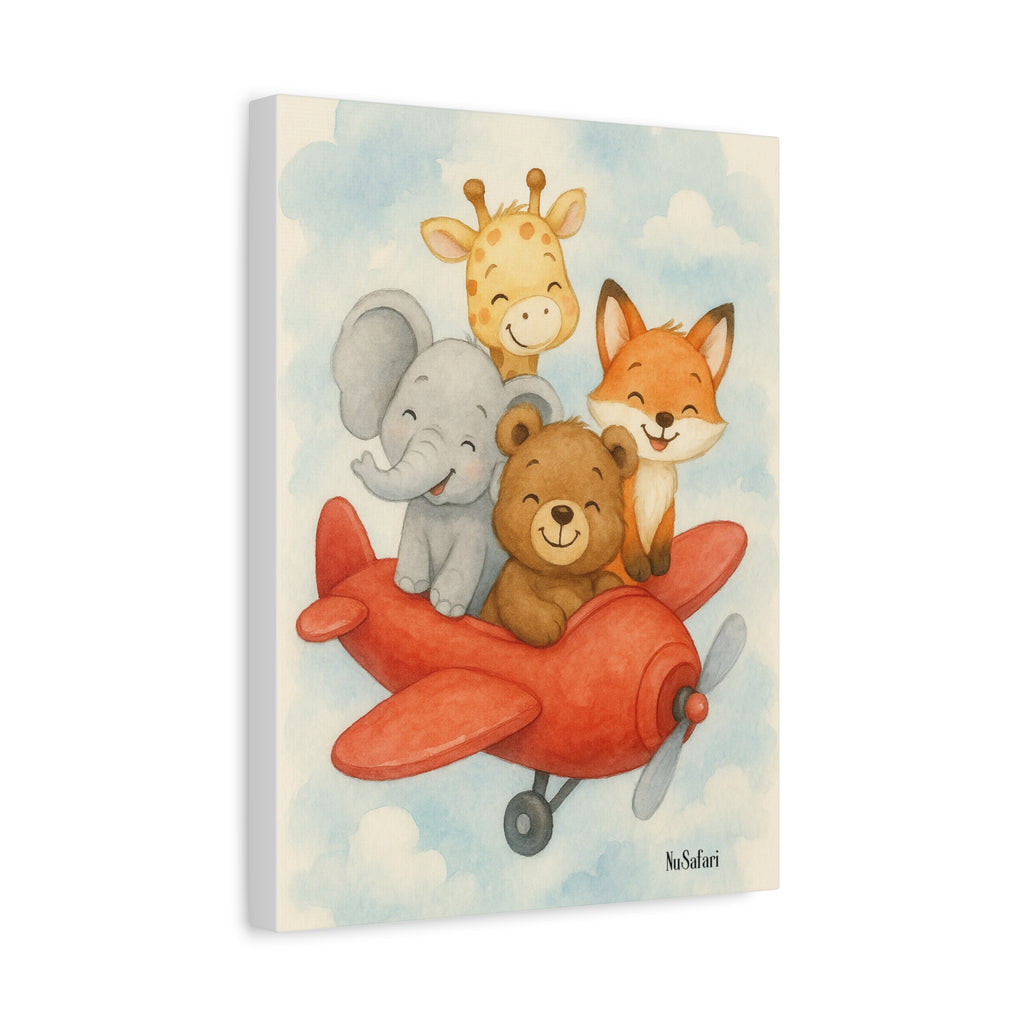 NuSafari Animal Friends Red Airplane Nursery Print Canvas