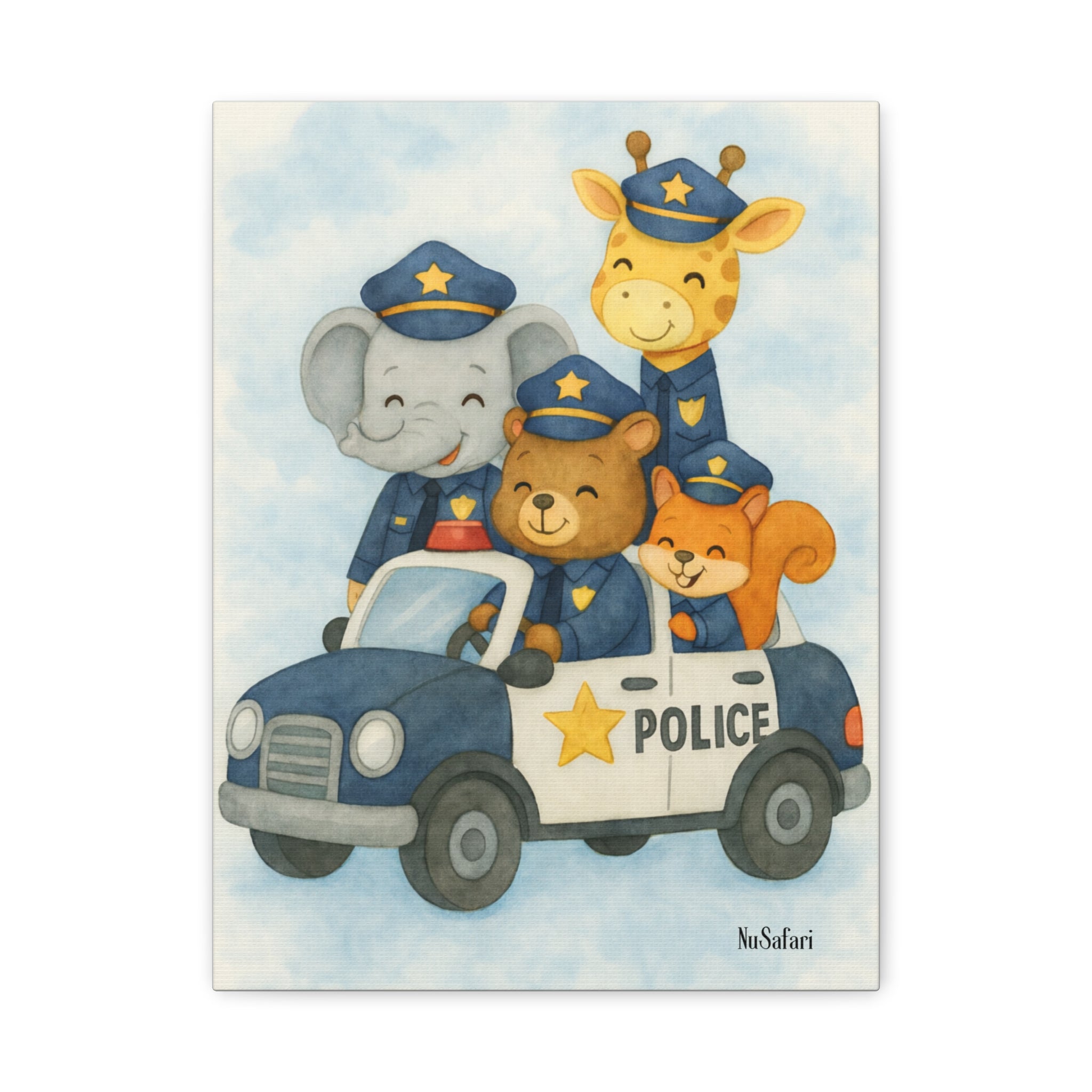 Safari Animals Police Friends on Patrol Nursery Wall Art Canvas