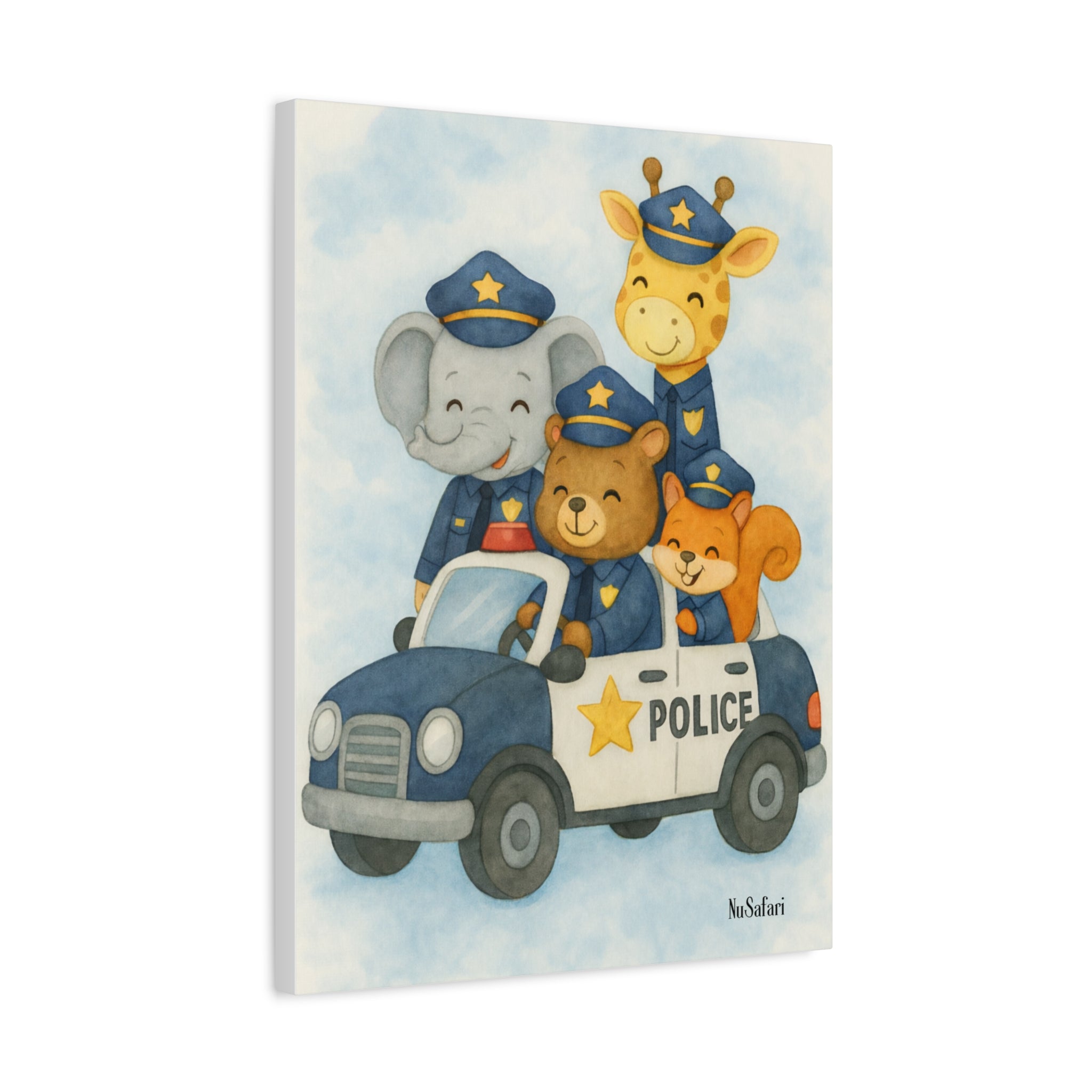 Safari Animals Police Friends on Patrol Nursery Wall Art Canvas